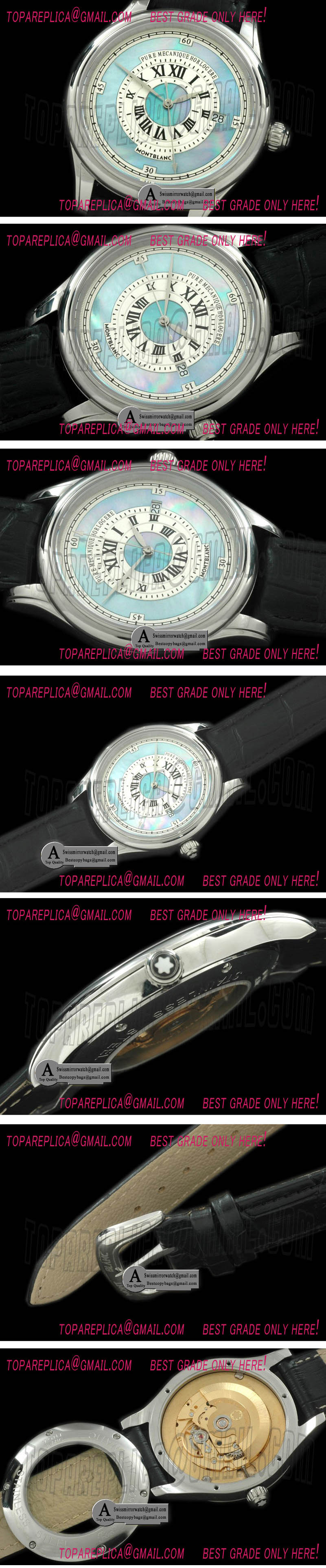Mont Blanc Mechanique Horlogere Automatic SS/Leather MOP Blue Asian Eta 2824 Replica Watches