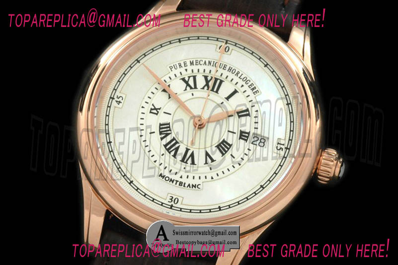 Mont Blanc Mechanique Horlogere Auto Rose Gold/Leather White Asian Eta 2824 Replica Watches