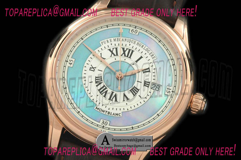 Mont Blanc Mechanique Horlogere Automatic Rose Gold/Leather MOP Blue Asian Eta 2824 Replica Watches