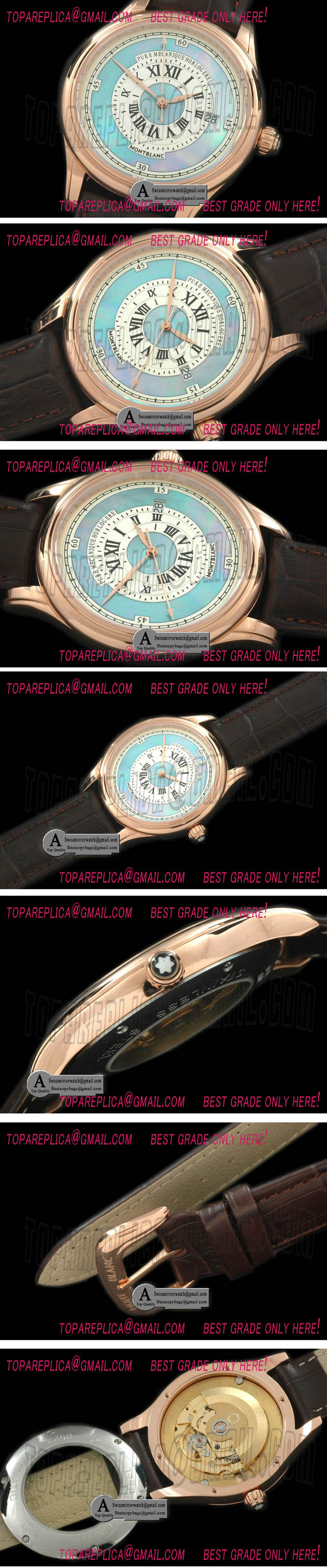 Mont Blanc Mechanique Horlogere Automatic Rose Gold/Leather MOP Blue Asian Eta 2824 Replica Watches