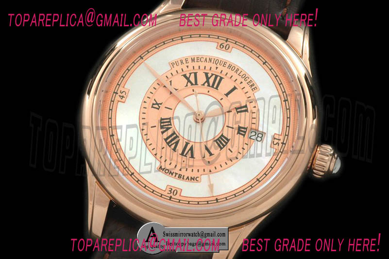 Mont Blanc Mechanique Horlogere Automatic Rose Gold/Leather White/Rose Gold Asian Eta 2824 Replica Watches