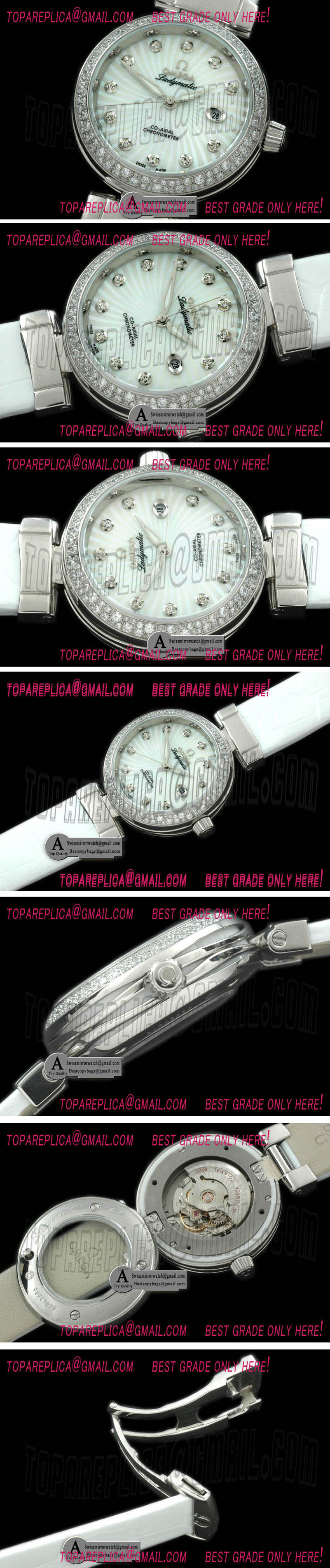 Omega Deville Ladymatic SS/Leather/Diamond White S-2671 Replica Watches