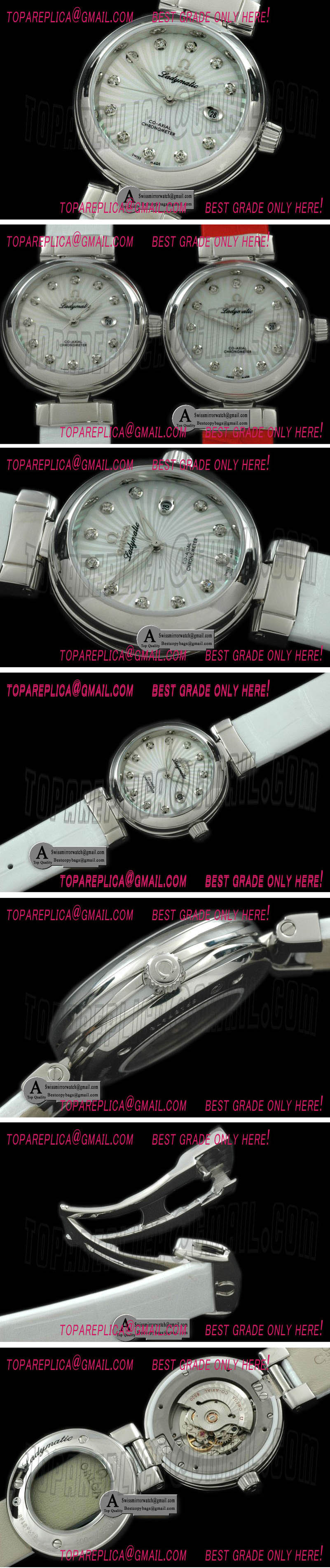 Omega DeVille Ladymatic SS/Leather White S-2671 Replica Watches