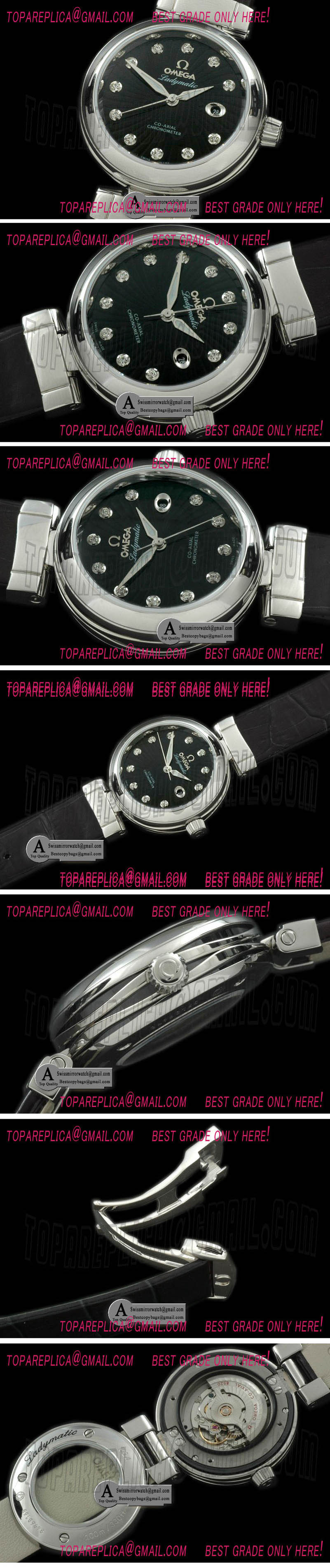 Omega DeVille Ladymatic SS/Leather Black S-2671 Replica Watches