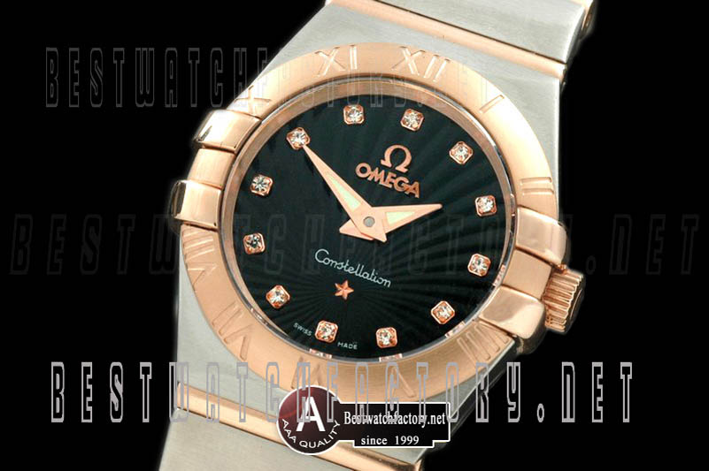Omega Constellation Double Eagle Ladies SS/Rose Gold/TT Black Dial Quartz