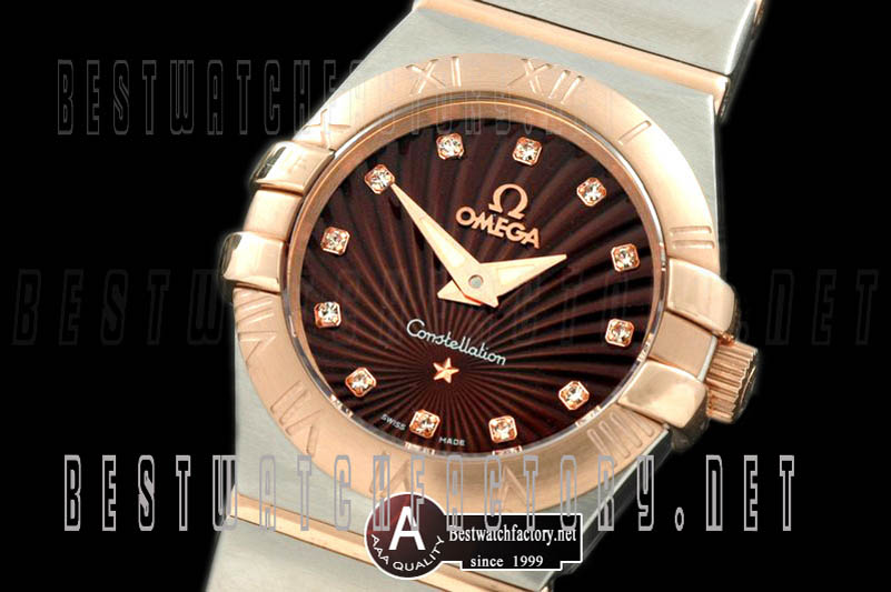 Omega Constellation Double Eagle Ladies SS/Rose Gold/TT Brown Diar Quartz