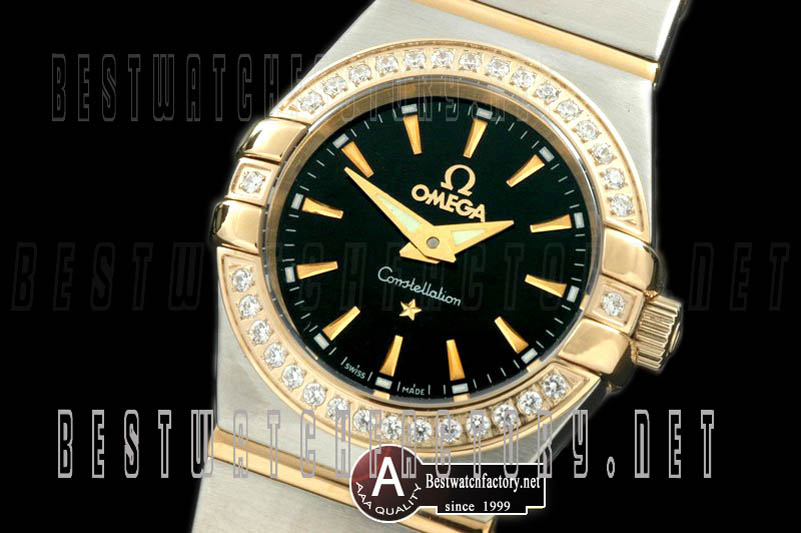 Omega Constellation Double Eagle Ladies SS/Yellow Gold/TT Black Stk Quartz