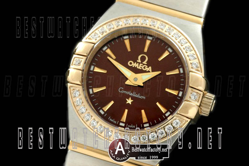 Omega Constellation Double Eagle Ladies SS/Yellow Gold/TT Brown Stk Quartz