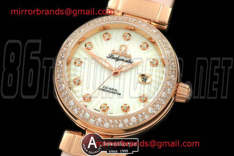 Luxury Omega Deville Ladymatic 425.68.34.20.55.001 Rose Gold/Leather/Diamond White S-2671