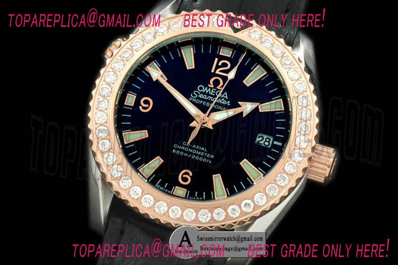 Omega 232.58.38.20.01.001 Seamaster Ladies Planet Ocean Rose Gold/Diamond/Leather Black Japanese Quartz