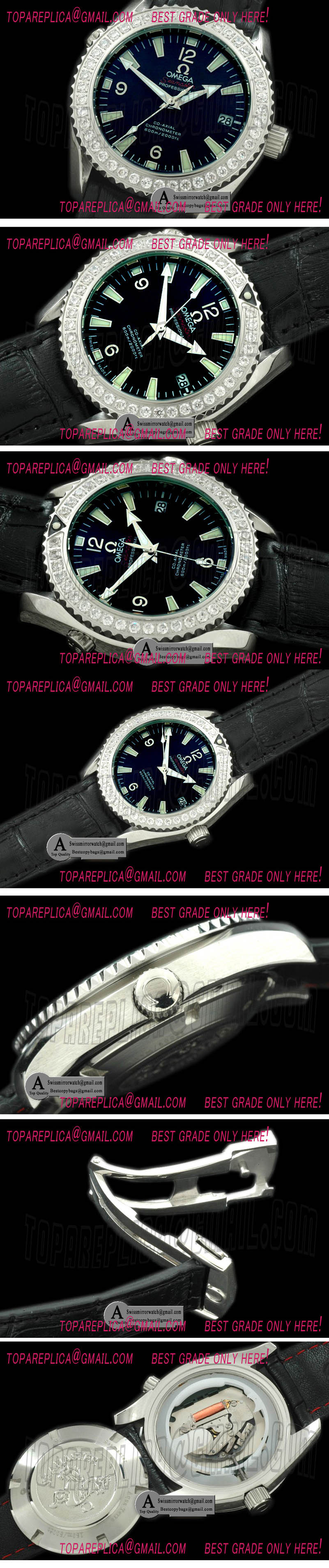 Omega 232.18.38.20.01.001 Seamaster Ladies Planet Ocean SS/Diamond/Leather Black Japanese Quartz