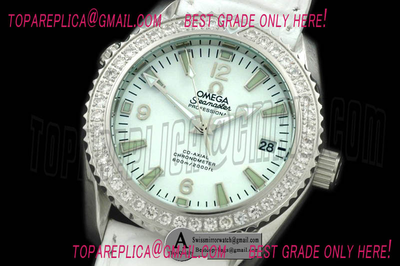 Omega 232.18.38.20.04.001 Seamaster Ladies Planet Ocean SS/Diamond/Leather White Japanese Quartz