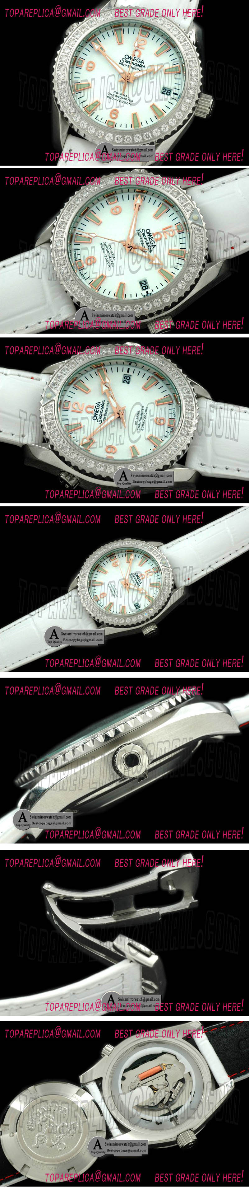 Omeag 232.18.38.20.04.001 Seamaster Ladies Planet Ocean SS/Diamond/Leather White Japanese Quartz