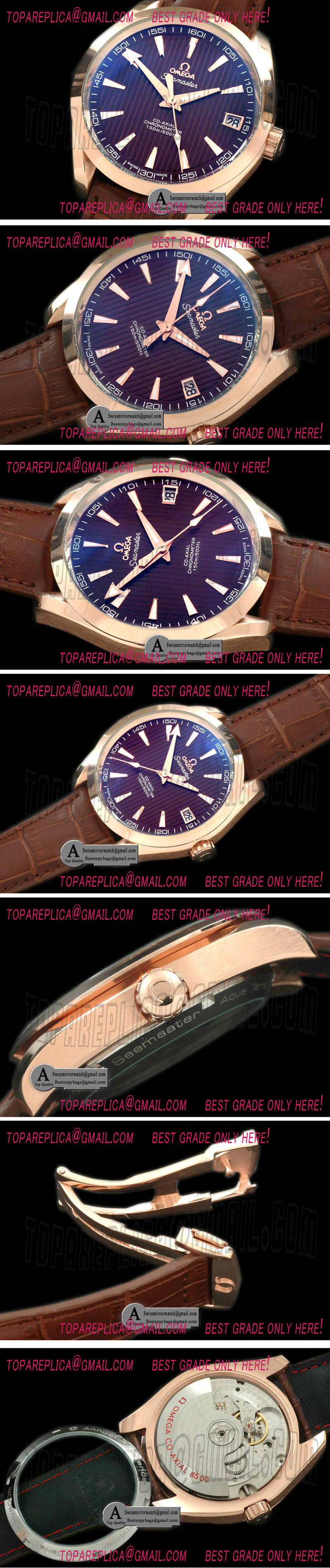 Omega 231.53.42.21.06.001 Aqua Terra Seamaster Rose Gold/Leather Brown Asian 2813 Replica Watches