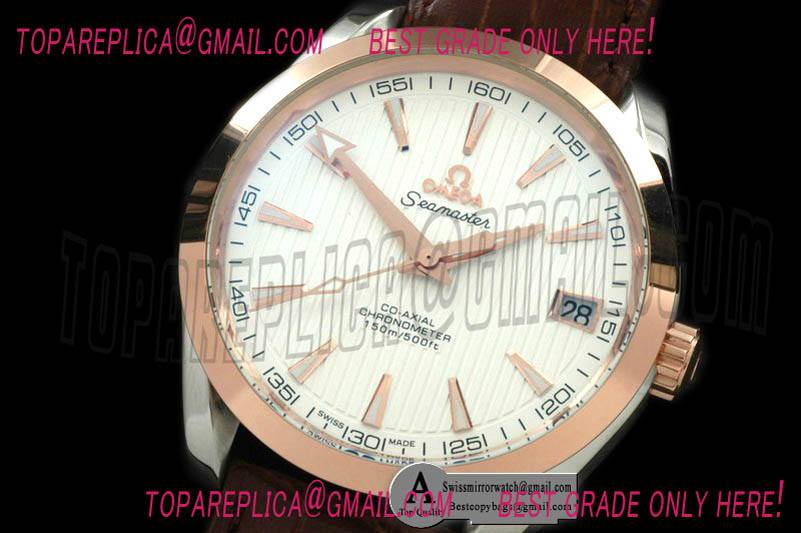 Omega Aqua Terra Seamaster Rose Gold/Leather White Asian 2813Replica Watches
