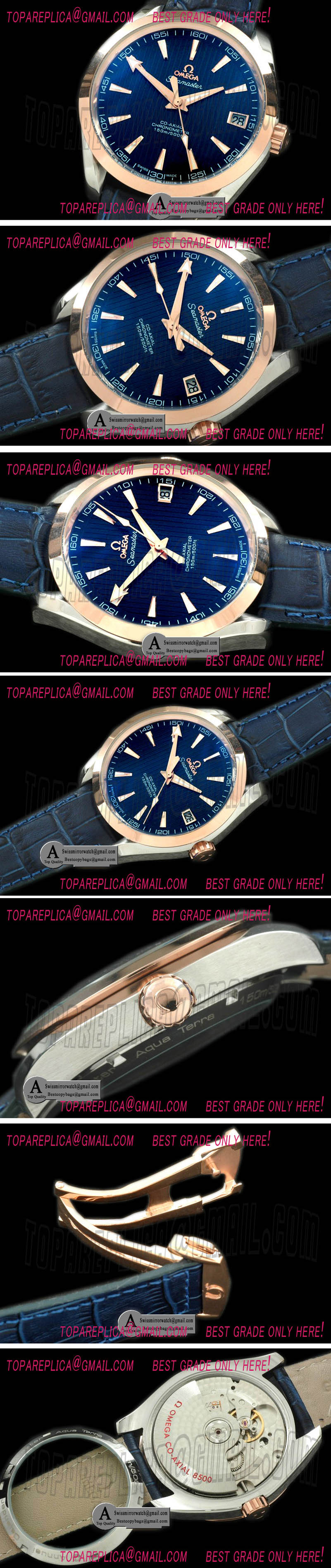 Omega Aqua Terra Seamaster RG/LE Blue Asian 2813 Replica Watches