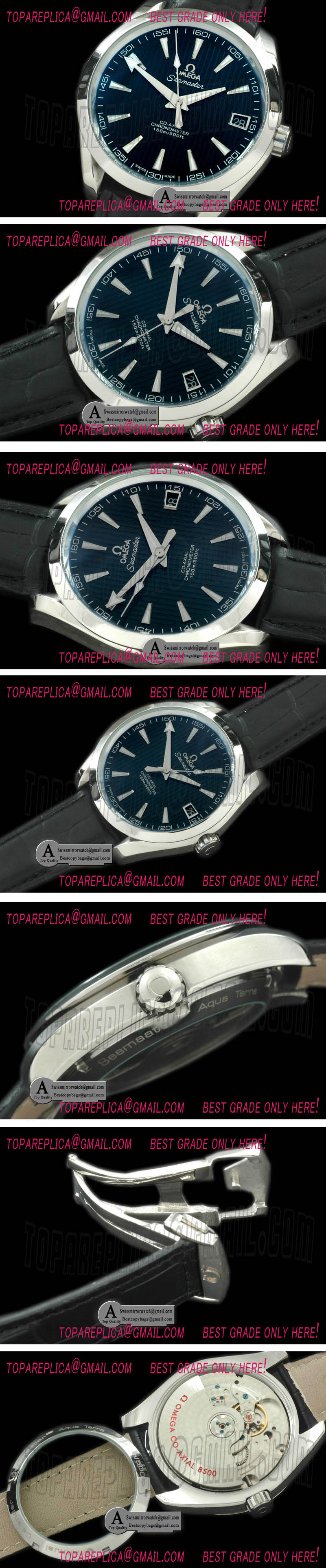 Omega 231.13.42.21.06.001 Aqua Terra Seamaster SS/Leather Black Asian 2813 Replica Watches
