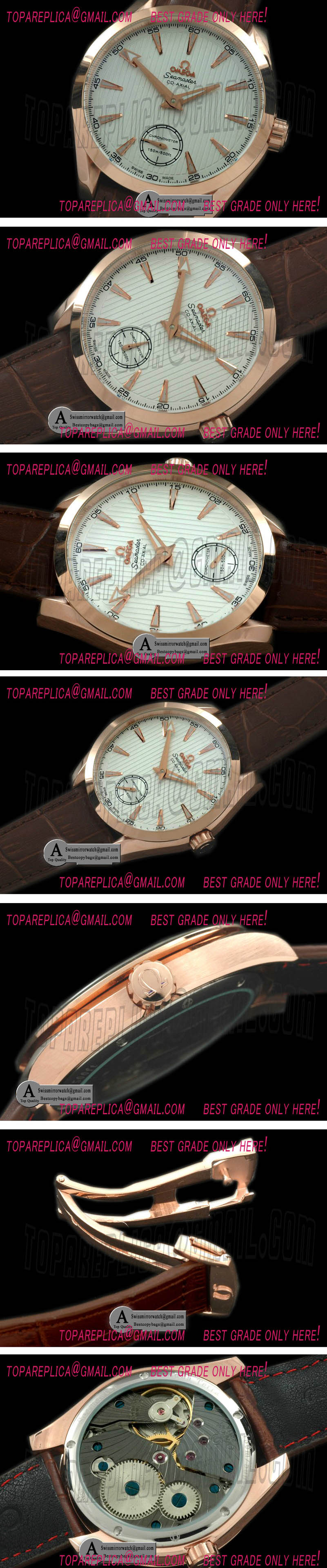 Omega Aqua Terra Seamaster Small Seconds H/W Rose Gold/Leather White Asian 6498 Replica Watches
