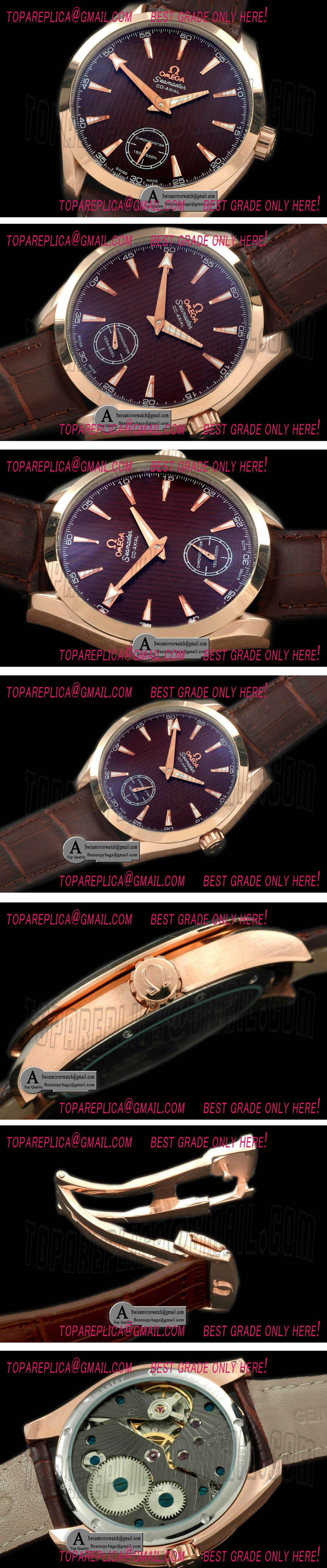 Omega Aqua Terra Seamaster Small Seconds H/W Rose Gold/Leather Black Asian 6498 Replica Watches