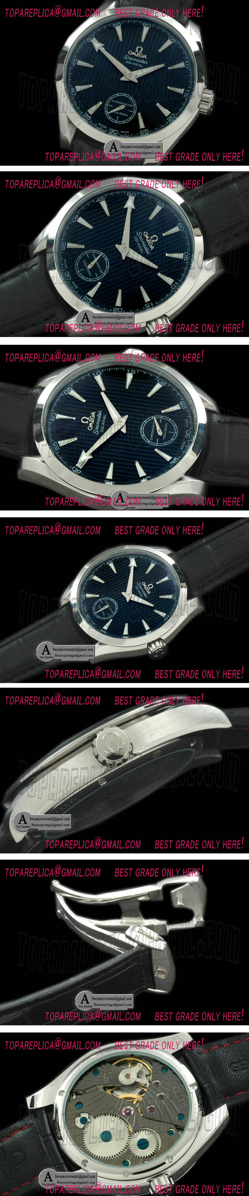 Omega Aqua Terra Seamaster Small Seconds H/W SS//Leather Black Asian 6498 Replica Watches