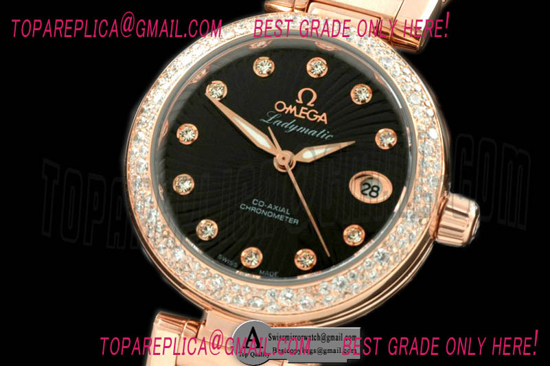 Omega 425.65.34.20.51.001 Deville Lady matic Rose Gold/Rose Gold/Diamond Black Swiss Qtz Replica Watches