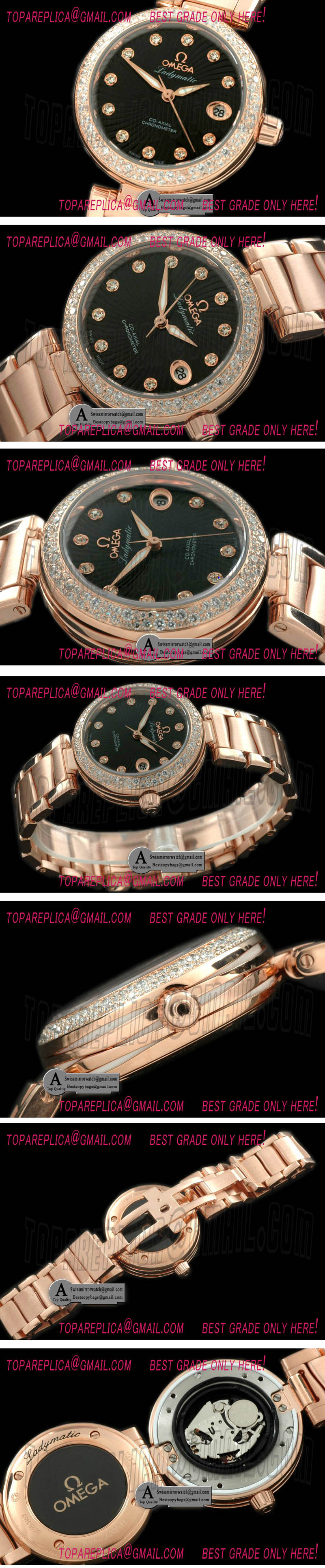 Omega 425.65.34.20.51.001 Deville Lady matic Rose Gold/Rose Gold/Diamond Black Swiss Qtz Replica Watches