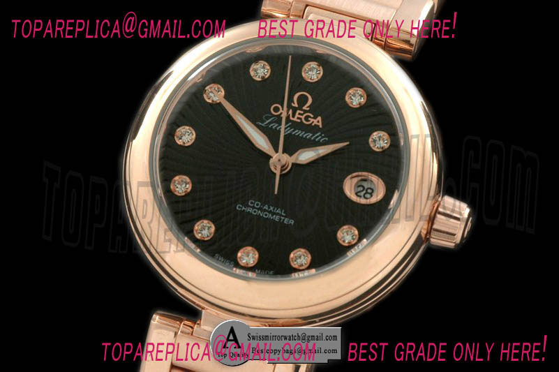 Omega 425.60.34.20.51.001 Deville Ladymatic Rose Gold/Rose Gold Black Swiss Qtz Replica Watches
