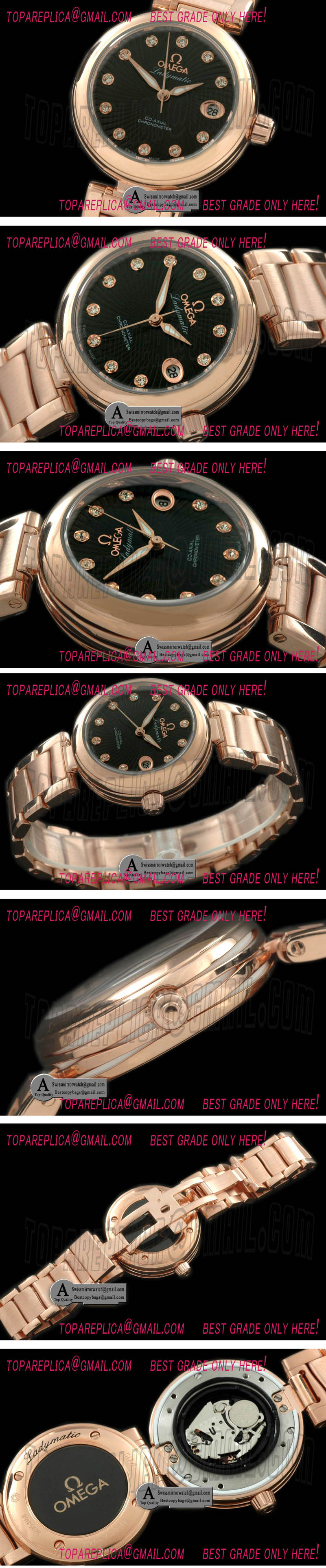 Omega 425.60.34.20.51.001 Deville Ladymatic Rose Gold/Rose Gold Black Swiss Qtz Replica Watches