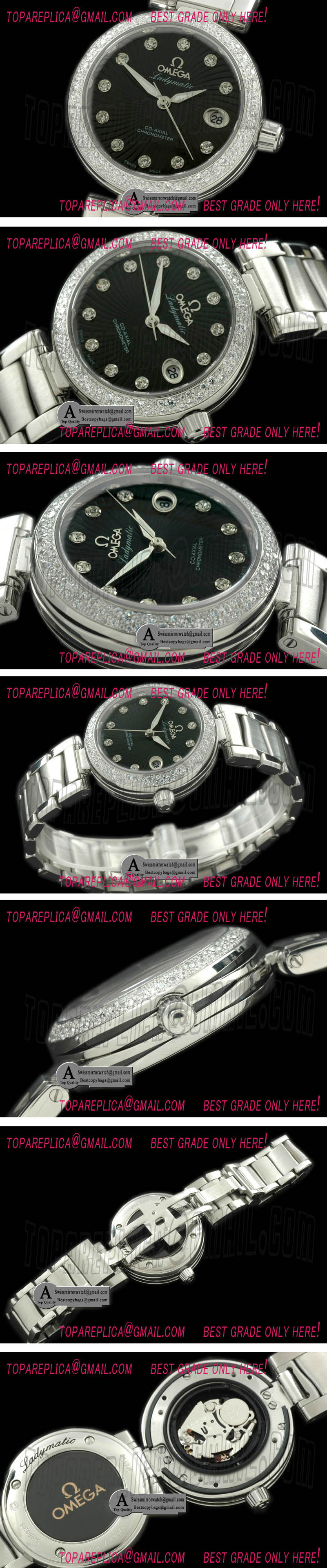 Omega 425.35.34.20.51.001 Deville Ladymatic SS/SS/Diamond Black Swiss Quartz Replica Watches