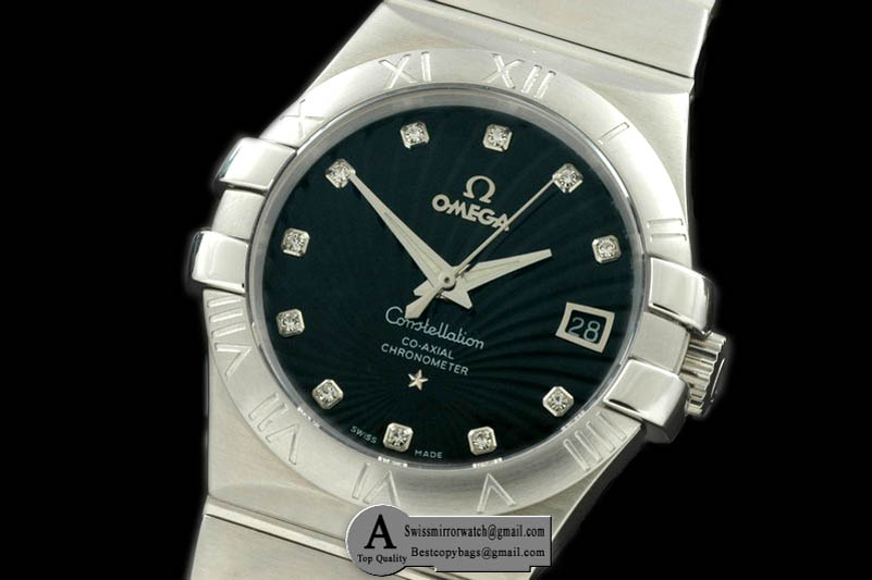 Omega Double Eagle Midsize SS/SS Black Diamond Asian 2813 Replica Watches