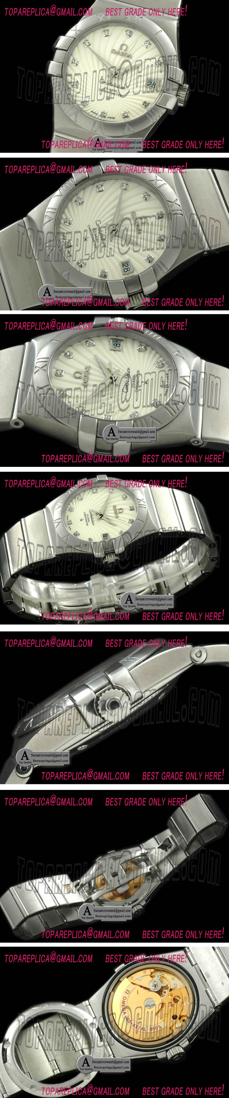Omega Double Eagle Midsize SS/SS White Diamond Asian 2813 Replica Watches