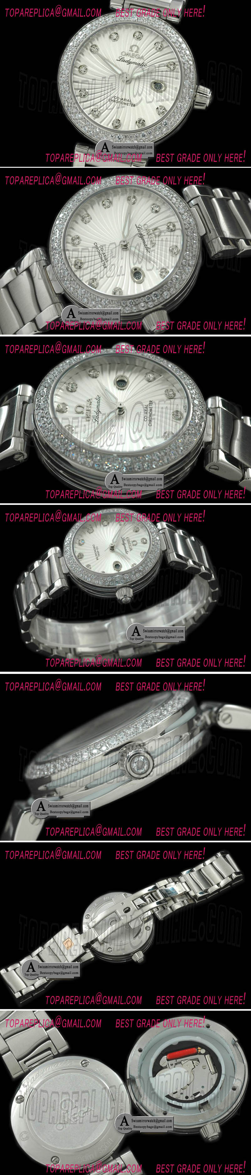 Omega Deville Ladymatic SS/SS Diamond White Swiss Quartz Replica Watches