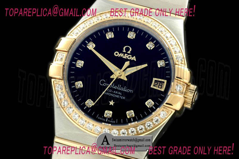 Omega Double Eagle Midsize Automatic SS/Yellow Gold/Diamond Black Dia A-2813 Replica Watches