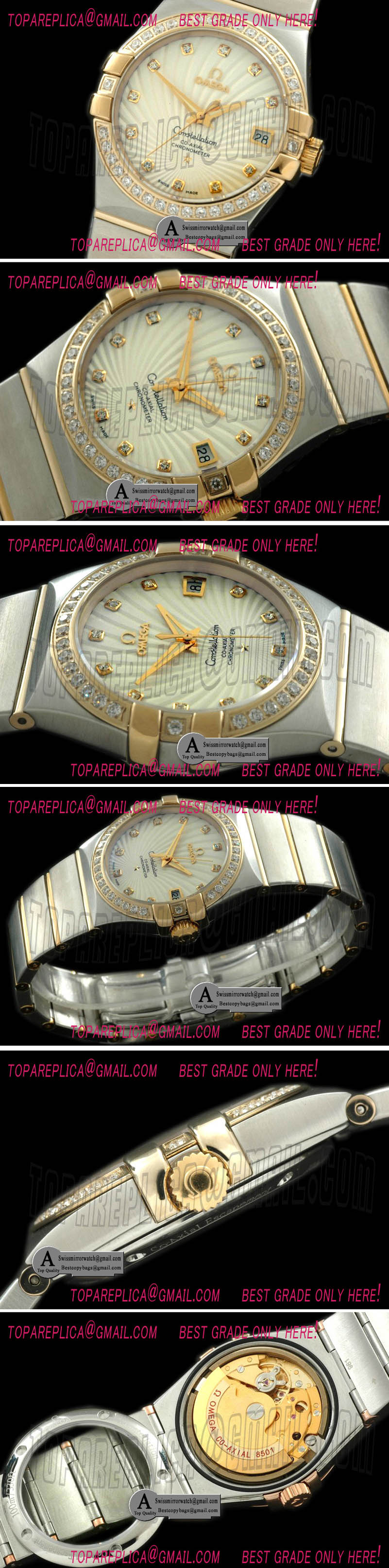Omega Double Eagle Midsize Automatic SS/Yellow Gold/Diamond White Dial A-2813 Replica Watches