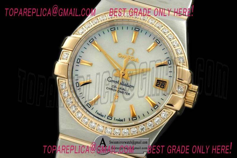 Omega Double Eagle Midsize Automatic SS/Yellow Gold/Diamond White Stick A-2813 Replica Watches