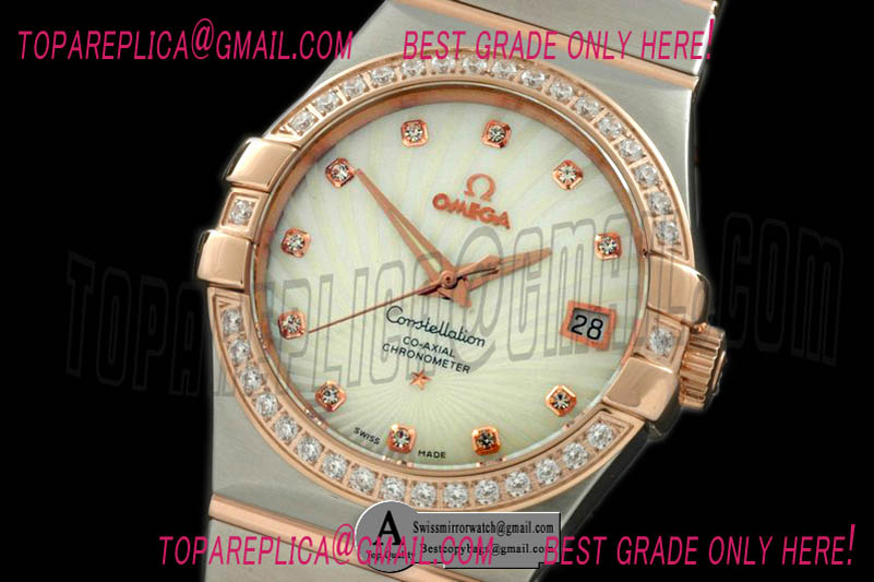 Omega Double Eagle Midsize Automatic SS/Rose Gold/Diamond White Diamond Asian 2813 Replica Watches
