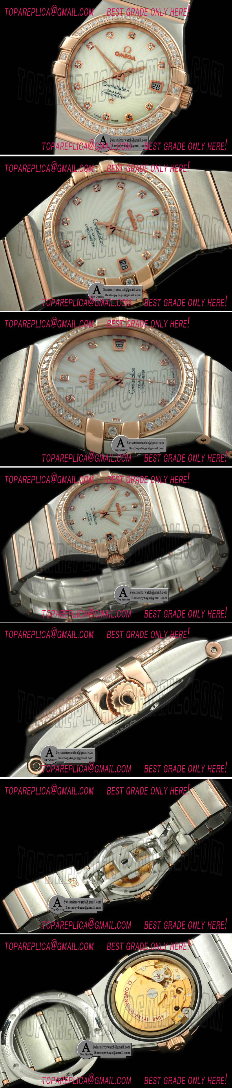 Omega Double Eagle Midsize Automatic SS/Rose Gold/Diamond White Diamond Asian 2813 Replica Watches