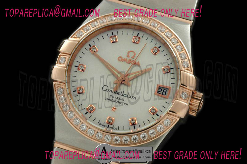 Omega 123.25.35.20.52.001 Double Eagle Midsize Auto SS/Rose Gold/Diamond White Diamond Replica Watches