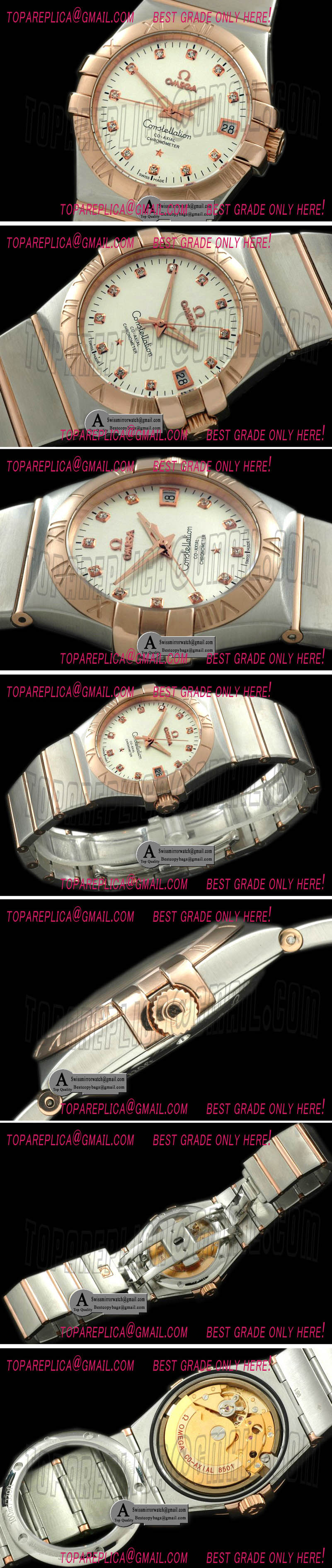 Omega 123.20.35.20.52.001 Double Eagle Midsize Auto SS/Rose Gold White Diamond Asian 2813 Replica Watches