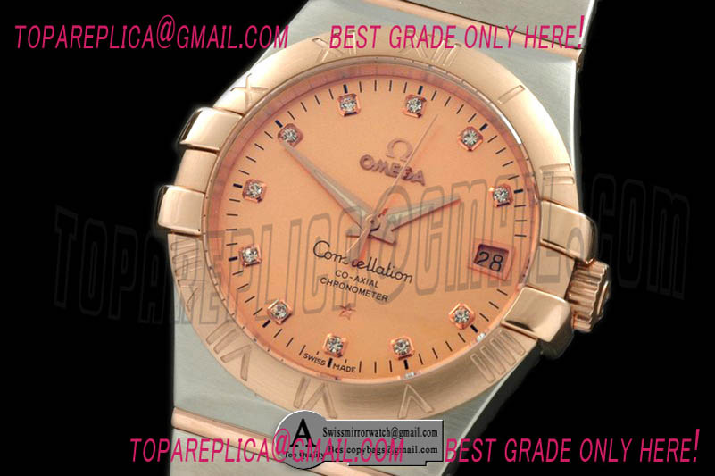 Omega Double Eagle Midsize Automatic SS/Rose Gold Rose Diamond Asian 2813 Replica Watches