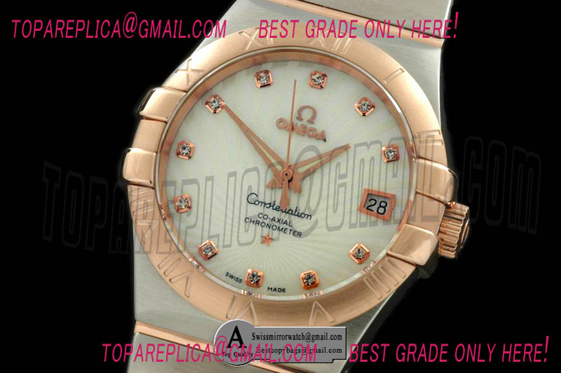 Omega Double Eagle Midsize Auto SS/RG White Diam Asian Replica Watches