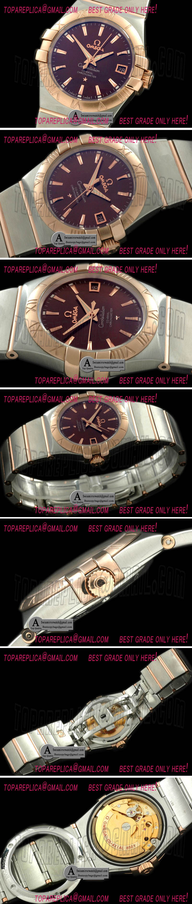 Omega Double Eagle Midsize Automatic SS/Rose Gold Brown Stick Asian Replica Watches