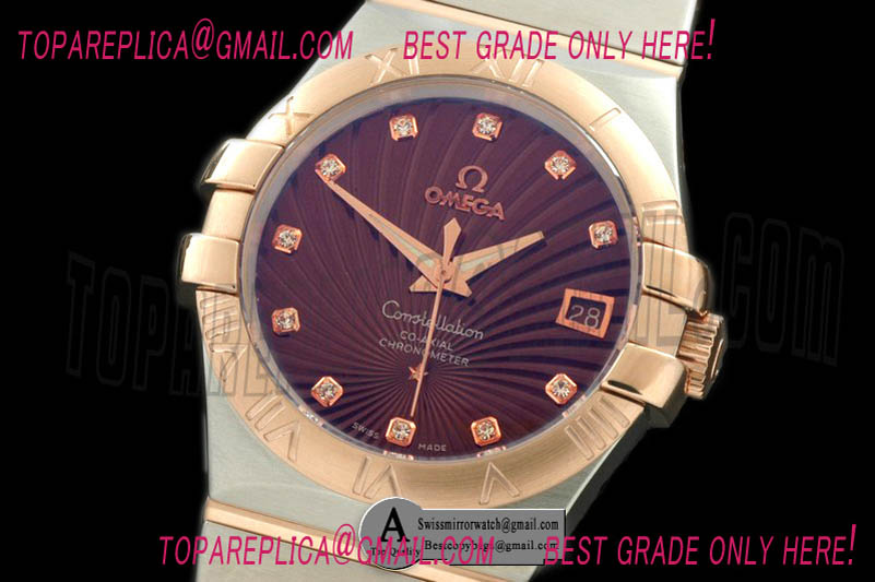 Omega Double Eagle Midsize Automatic SS/Rose Gold Brown Diamond Asian Replica Watches