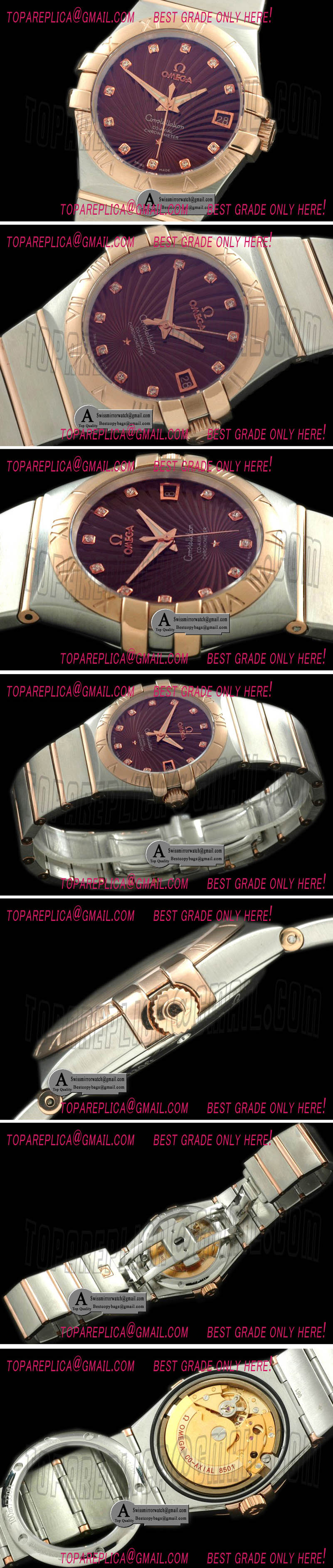 Omega Double Eagle Midsize Automatic SS/Rose Gold Brown Diamond Asian Replica Watches