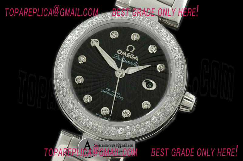 Omega Deville Ladymatic Mid SS/SS Black 2813 21J Replica Watches