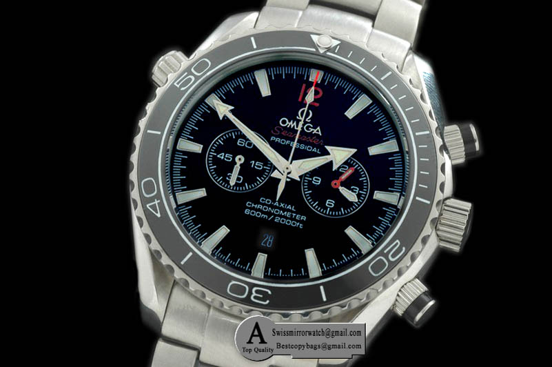 Omega 232.30.46.51.01.001 2011 Planet Ocean Chrono SS/SS Black Japanese Quartz Replica Watches
