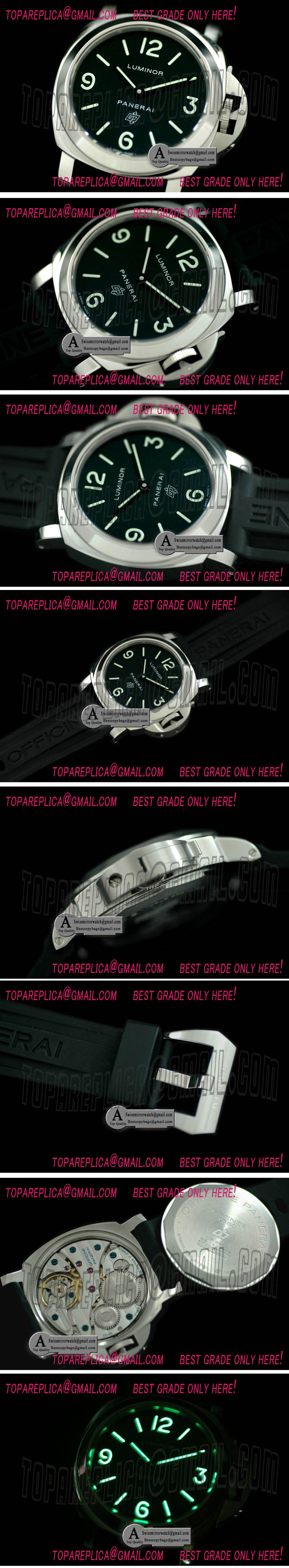 Officine Panerai Pam 000 N NV SS/Rubber Black Dial A-6497 Replica Watches