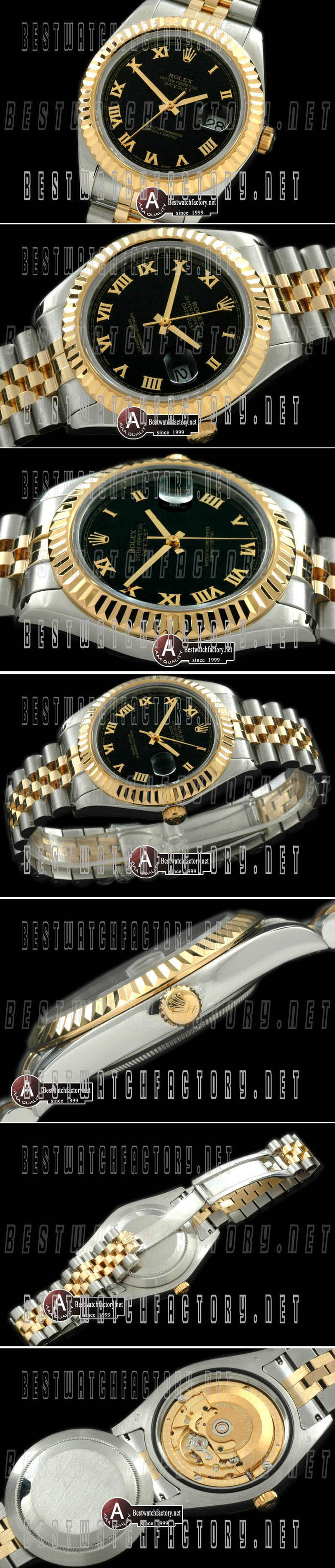Rolex SS/Yellow Gold Jubile Fluted Black Roman Asian Eta 2836-2 25J