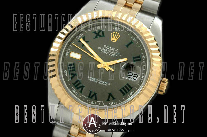 Rolex Datejust II" SS/Yellow Gold Jubile Fluted Grey Roman Asian Eta 2836-2