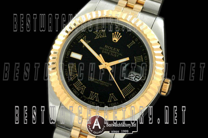 Rolex Datejust II" SS/Yellow Gold Jubile Fluted Black Roman Asian Eta 2836-2